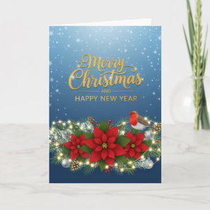 Poinsettia Glow Christmas & New Year Card