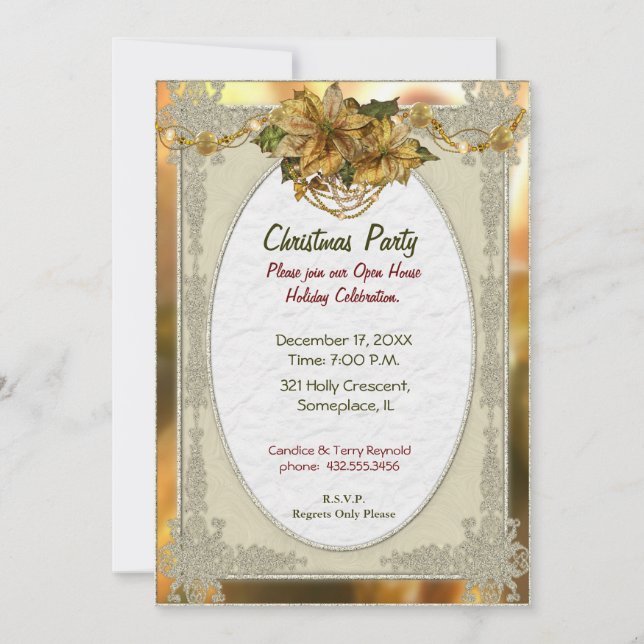 Poinsettia Gold Christmas Invitation (Front)