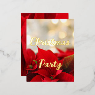 Poinsettia Gold Foil Script Merry Christmas Party Holiday Postcard