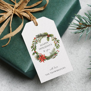 Poinsettia Greenery Christmas Holidays Wreath Gift Tags