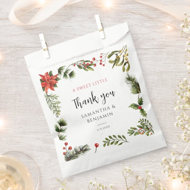Poinsettia Greenery Floral Winter Wedding Favour Bags (Clipped)