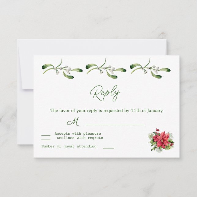 Poinsettia Greenery Foliage Wedding RSVP Card (Front)