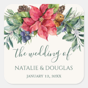 Poinsettia Greenery Foliage Wedding Sticker