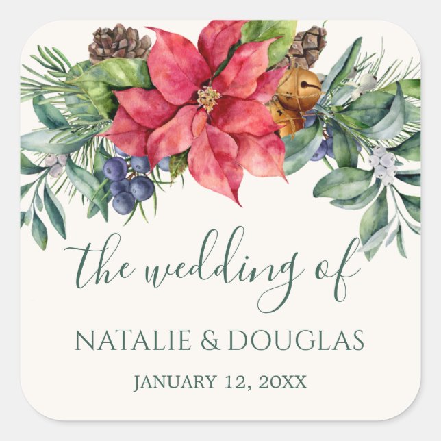 Poinsettia Greenery Foliage Wedding Sticker (Front)