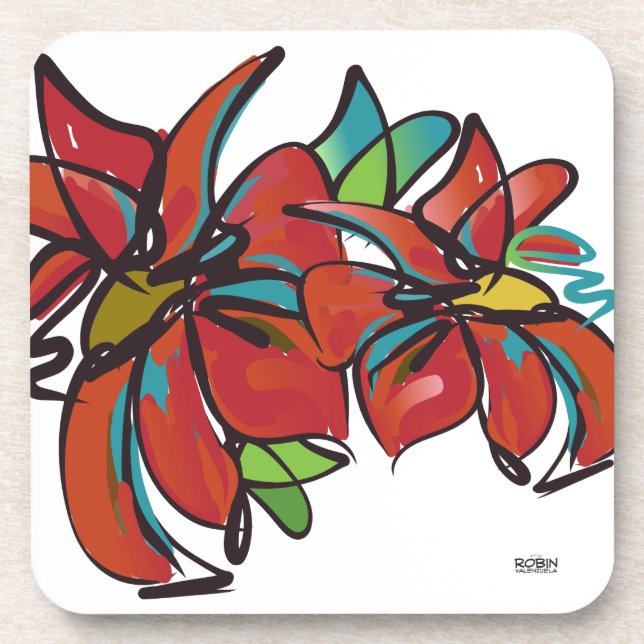 Poinsettia Hard Plastic Coaster (Front)