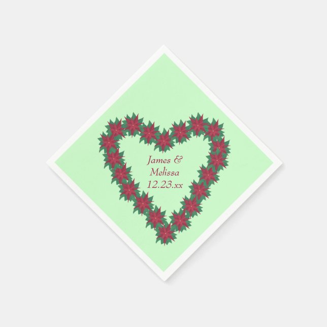 Poinsettia Heart Christmas Personalised Napkins (Corner)