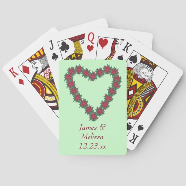 Poinsettia Heart Christmas Playing Cards (Back)