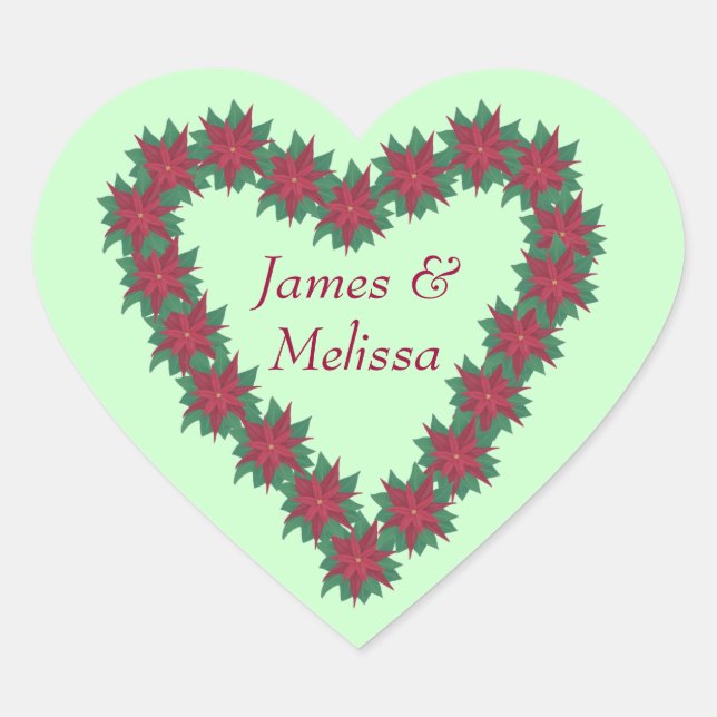 Poinsettia Heart Christmas Wedding Stickers (Front)