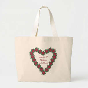 Poinsettia Heart Christmas Wedding Tote Bags
