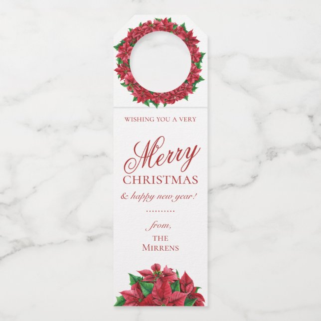 Poinsettia Holiday Bottle Hanger Tags (Front)