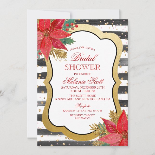 Poinsettia Holiday Bridal Shower Invitation (Front)