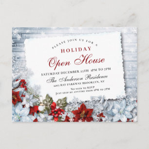 Poinsettia Holiday Christmas Open House Invitation Postcard