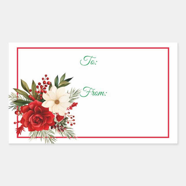Poinsettia Holiday Christmas Sticker Gift Tags (Front)