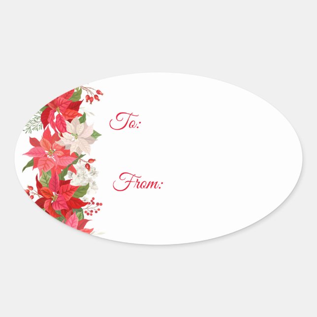 Poinsettia Holiday Christmas Sticker Gift Tags (Front)