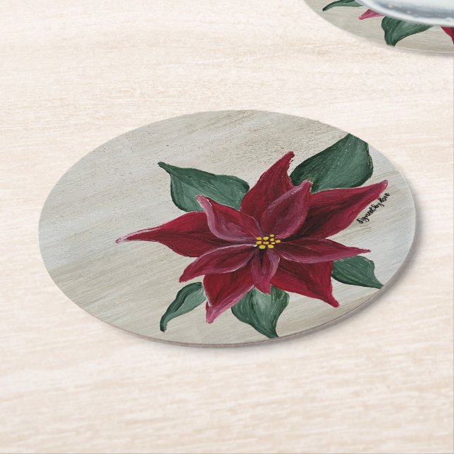 Poinsettia Holiday Coaster (Angled)