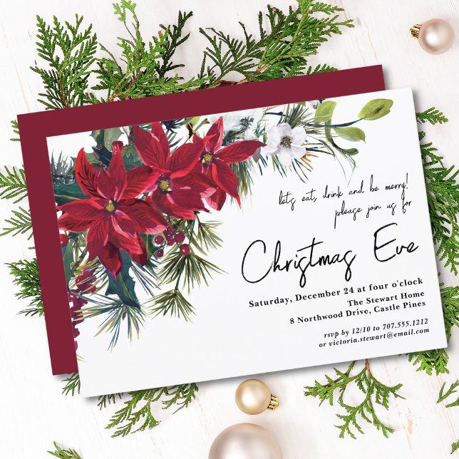 Poinsettia Holiday Floral | Christmas Eve Dinner I Invitation (Creator Uploaded)