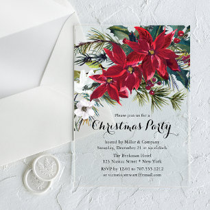 Poinsettia Holiday Floral Christmas Party Company Acrylic Invitations