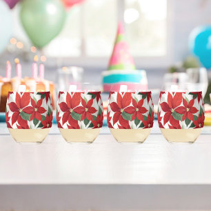Poinsettia Holiday Glass Tumbler Set