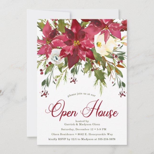 Poinsettia Holiday Open House Invitation (Front)