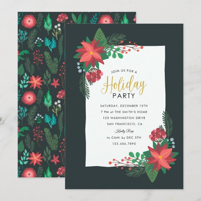 Poinsettia Holiday Party Invitation (Front/Back)