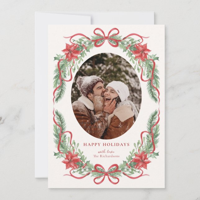 Poinsettia Holiday Photo Card with Photo Grid (Front)