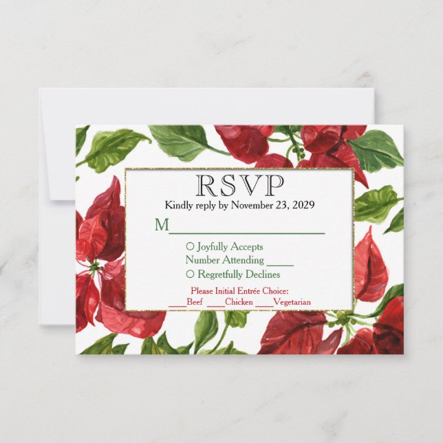 Poinsettia Holiday RSVP Wedding Response w/ Meal (Front)