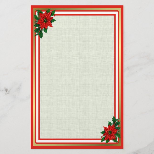 Poinsettia Holiday Stationery (Front)