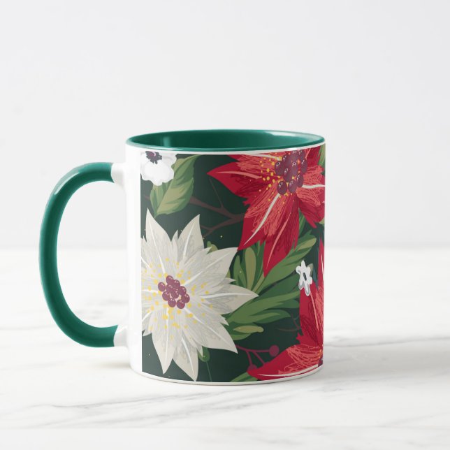 Poinsettia Holiday Watercolor Floral | Christmas Mug (Left)