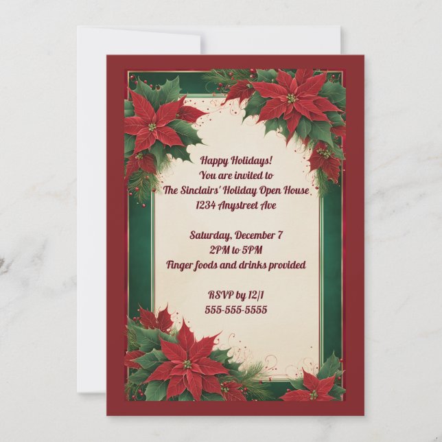 Poinsettia Holidays Christmas Party Invitation (Front)