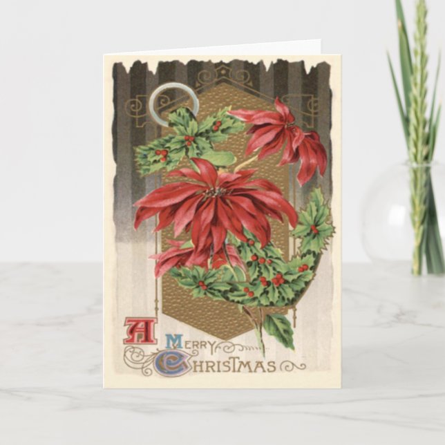 Poinsettia Holly Anchor Nautical Holiday Card (Front)