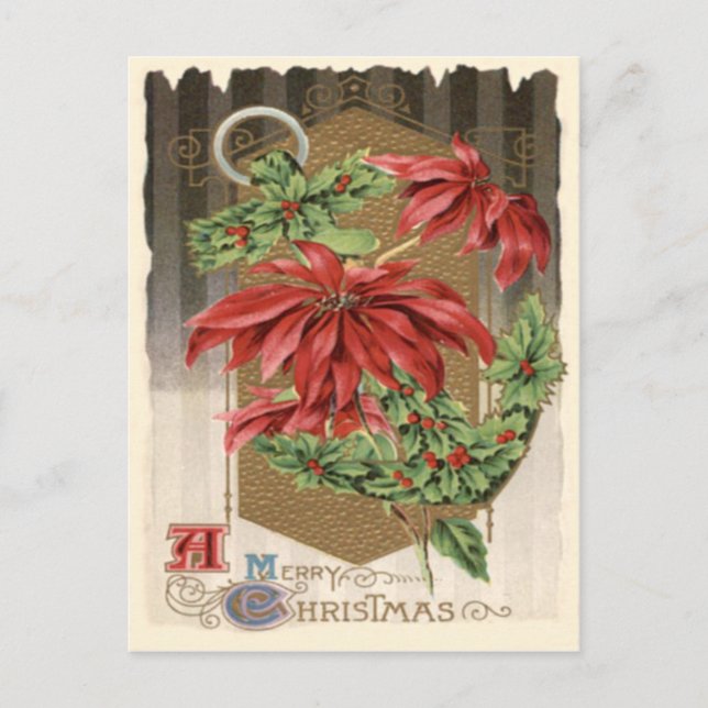 Poinsettia Holly Anchor Nautical Postcard (Front)