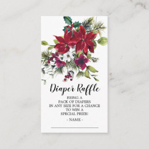 Poinsettia Holly Baby Shower Diaper Raffle Ticket Enclosure Card