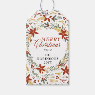 Poinsettia   Holly Berries  Wreath Merry Christmas Gift Tags