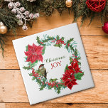 Poinsettia Holly Berry Christmas Joy Tile<br><div class="desc">This pretty Holiday ceramic tile has a vintage image of a holly berry and red poinsettia wreath. At one side perches a bright little bird. At the centre is custom text in green and red which says "Christmas JOY" in the example, but you may easily change it, if you'd like....</div>