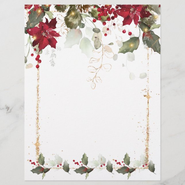 Poinsettia Holly Christmas Letterhead (Front)