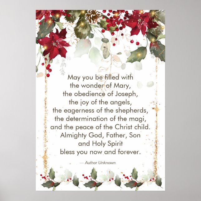 Poinsettia Holly Christmas Prayer Poster (Front)