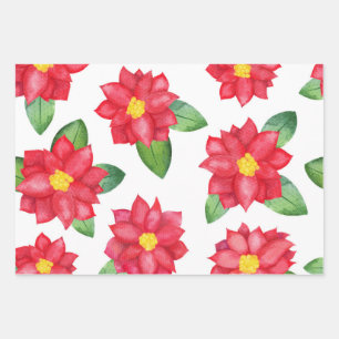 Poinsettia & Holly Christmas Wrapping Paper Set