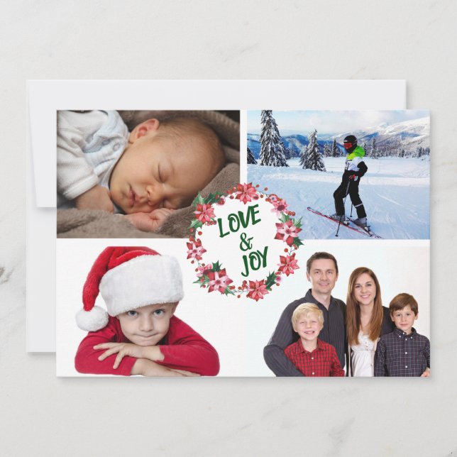 Poinsettia Holly Christmas Wreath Photo Template (Front)