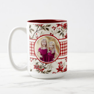 Poinsettia Holly Gingham Border Mug