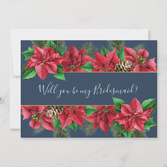 Poinsettia, holly, mistletoe, pine Bridesmaid Invitation (Front)