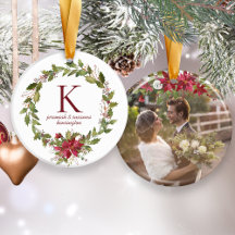 Poinsettia Holly Monogram Holiday Photo
