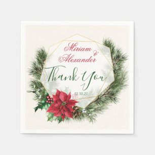 Poinsettia, holly, pine Christmas Wedding Napkin