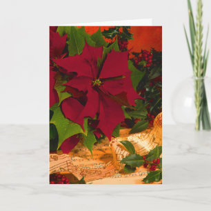 Poinsettia, Holly & Ribbon Holiday Card