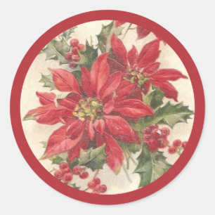 Poinsettia Holly Vintage Christmas Holiday Seal