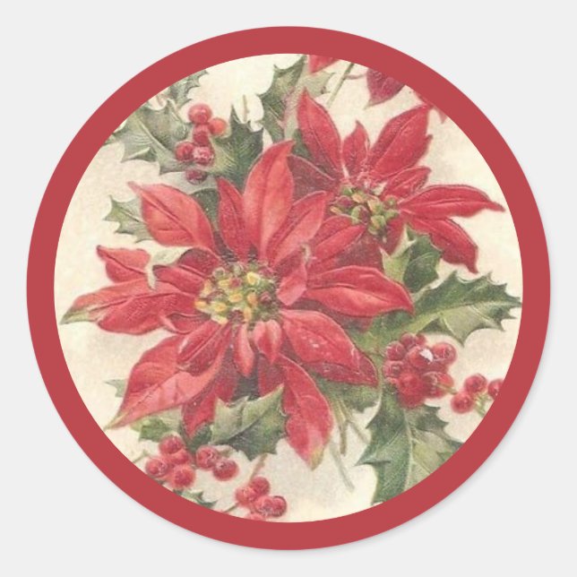 Poinsettia Holly Vintage Christmas Holiday Seal (Front)