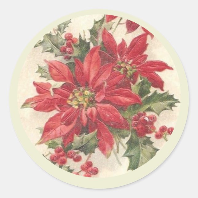 Poinsettia Holly Vintage Christmas Holiday Seal (Front)