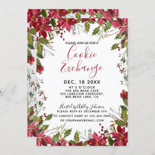 POINSETTIA + HOLLY Watercolor Cookie Exchange Invitation