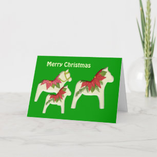 Poinsettia Horses Christmas Card