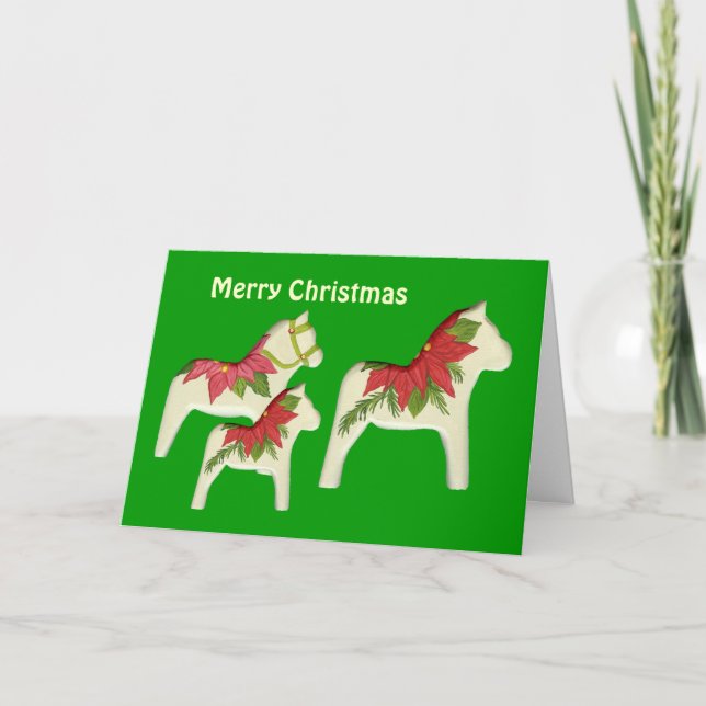 Poinsettia  Horses Christmas Card (Front)