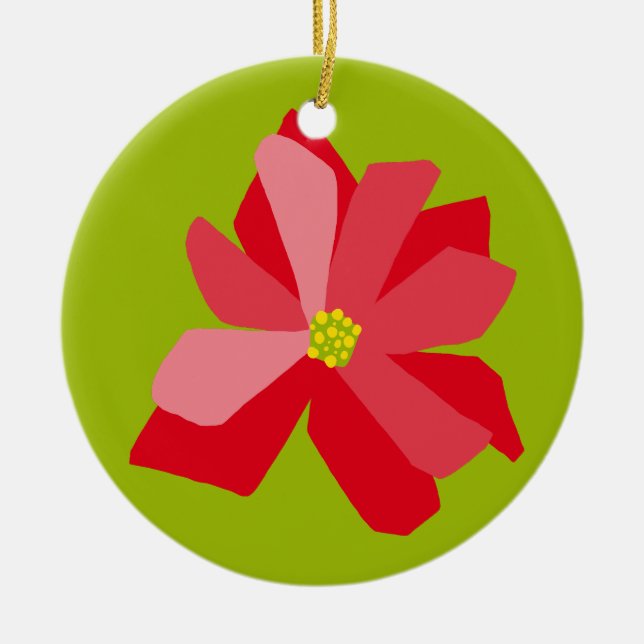 Poinsettia Illustration Ceramic Tree Decoration (Front)